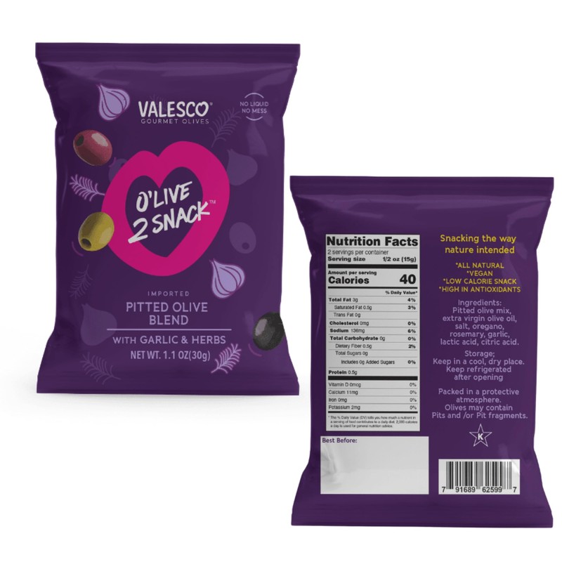 Valesco, O'Live 2 Snack Pitted Olives Variety Pack, 6 Flavors,