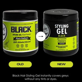 Rolda Black Styling Hair Gel - Medium To Strong Hold With Medium Shine For a Wet Slicked Back Look With All Day Hold - Activated Black Charcoal Covers Grey Hair Instantly 17.6oz (2PK)