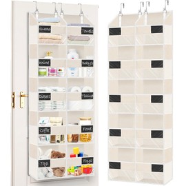 Over the Door Organizer, 5-Tier Extra Large Storage with 10 Pockets and PVC Label Pouches, 80 lbs Capacity Hanging Closet Organizer, Beige