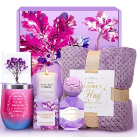 Regalos de cumpleaños para mujeres, cestas de regalo de spa relajantes con manta de franela para mamá, esposa, hermana, abuela, amigos, ella, maestro, regalo de graduación y jubilación
