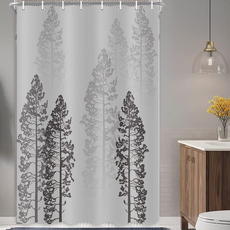 JAWO Forest RV Shower Curtain, Fog Woods Trees Landscape Fabric