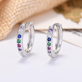 WOZNU Hoop Earrings Colours Silver Earrings Set with Zirconia AAA+ Hypoallergenic Small Hoop Earrings Sleeping Earrings Women's Jewellery 6/7 mm