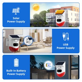 Cuteefun Solar Motion Sensor Alarm, Shed Alarm with 2 Remote Control, Wireless Infrared Motion Detectors, 120dB Sound and IP67 Waterproof, Outdoor Home Alarm System for Garage, Farm, Garden, Office