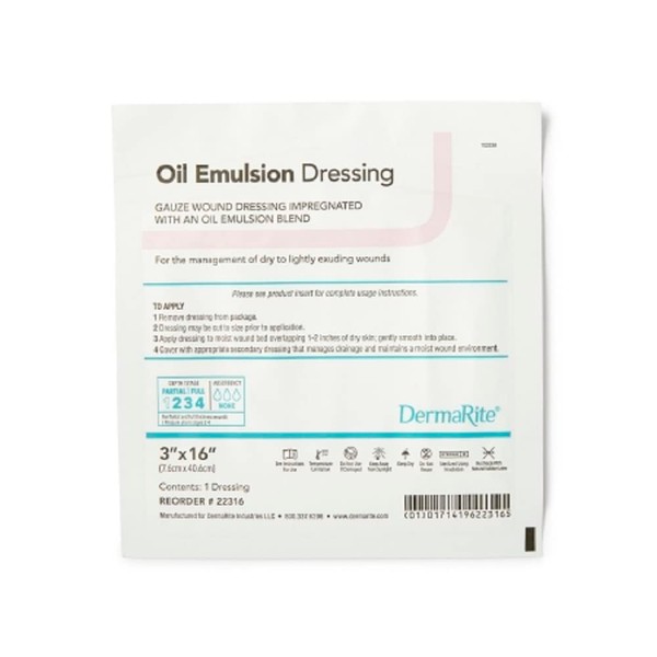 Dermarite Industries Oil Emulsion Non Adherent Dressing, 3"x16", 36 Count