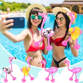 4 Pcs flamingo party decorations Inflatable Pink Flamingo with Hawaiian Costume Accessory Set for Hawaiian Party Decoration Outdoor Indoor Photo Props Summer beach Camps Birthday supplies