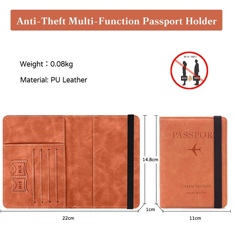 PORRASSO Passport Holder Travel Wallet RFID Blocking Card Case PU