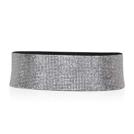 LumiSyne Fashion Leather Elastic Waist Belt For Women Shiny Diamond Rhinestone Decorated Stretch Belt No Buckle Dress Belt