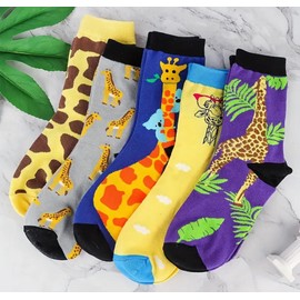 Giraffe Socks/Box of 5 Pairs of Giraffe Socks/Gift for Giraffe Lover/UK Adult Size 4-7