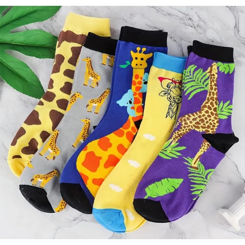 Giraffe Socks/Box of 5 Pairs of Giraffe Socks/Gift for Giraffe