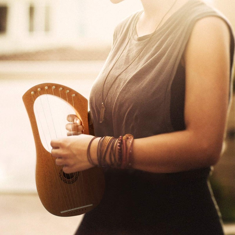 AKLOT Lyre Harp, 7 Metal String Bone Saddle Mahogany Lye
