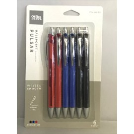 Foray O.D.- Pulsar Retractable Ballpoint Pens, 0.8 mm, Medium Assorted Inks, 6 Count