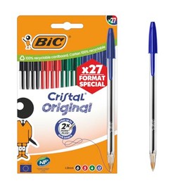 BIC Cristal Original Ballpoint Pen Medium Point (1.00mm) Assorted Ink (Pack of 27)