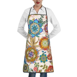 Boho Floral Kitchen Aprons With Pockets For Women, Waterproof Chef Apron for Cooking Baking Bbq Gardening, Artist Apron for Painting,Garderner Cooks Gifts for Women,Housewaming Gifts for New Home