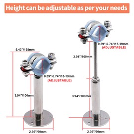 AKIHISA 2 Pcs 304 Stainless Steel Pipe Supports, Wall Mount Ceiling Mount Pipe Hanger, Pipe Holder for OD Pipe 15-19MM Adjustable Height Range 100-200mm