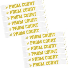 12PCS Prom Court Sash Glitter Letter for High School Dance Homecoming Party School Prom King Queen Royalty Graduation Party White Gold