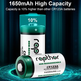 rapthor CR123A Lithium Batteries 1650mAh High Power UL Certified 3V Non-Rechargeable Battery with Built-in PTC for Flashlight Toys Alarm System Microphones (Not for Arlo) (20)