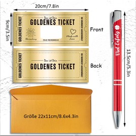 Eyksta Golden Ticket Wish Voucher Scratch Cards to Fill in, Ballpoint Pen with Engraving, Gift for Valentine's Day, Birthday, Travel, Cinema, Friends, Family