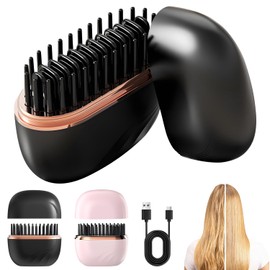 Mini Hair Straightener, Cordless&Rechargeable Portable Hair Straightener Brush with 3 Temperature Setting, Fast Heating Hot Comb&Anti-Scald Shell Plates,Mini Straightener Brush for Home Travel Gift