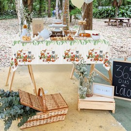 4 Pack Woodland Tablecloths Animals Tablecloth Rectangular Woodland Table Covers for Boy Girl Woodland Animals Baby Shower Decorations, 86 x 51 Inch