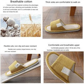 Cotton Slippers Winter Indoor Home Linen Comfortable Slippers, Slip-Toe Soft and Comfortable Memory Foam Non-Slip Couple Slippers, Suitable for Indoor or Outdoor in All Seasons, Hotels