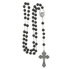 Saint Benedict Men's Tactical Rosary | Hematite Beads and Silver-Tone Pardon Crucifix | Great Catholic Gift for First Holy Communion, Confirmation, and Ordination | Made in Italy