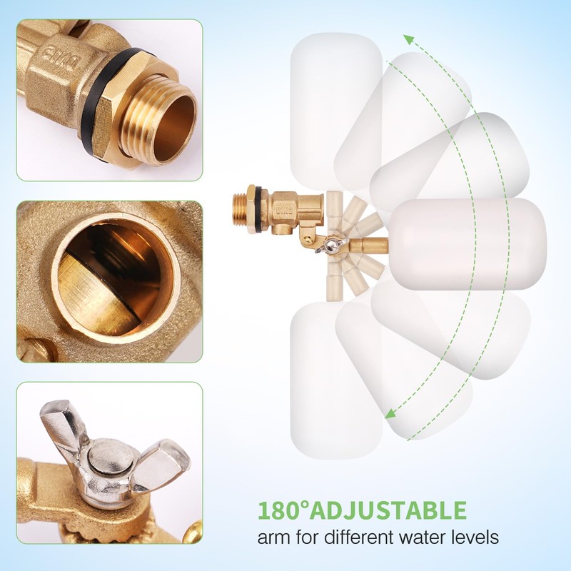 Float Valve 1/2 inch, Brass Water Float Valve with Adjustable