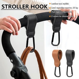 Charming Decor Baby Stroller Hook, Carabiner, Baggy Hook, Synthetic Leather, 2 Piece Combination, Stroller Luggage Hook, Load Capacity: Approx. 55.1 lbs (25 kg), Velcro Type, Adjustable, Lightweight,