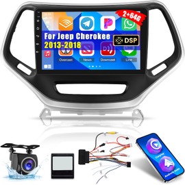 [2+64G] for Jeep Cherokee 2013-2018 DSP Audio - 10.1 inch HD Touchscreen Android 13 Car Radio - Wireless Carplay & Android Auto, GPS, WiFi, Mirror Link, DSP+EQ, SWC + AHD Backup Camera +Canbus