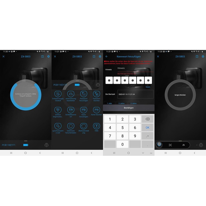 VisorTech Elektronischer Tür-Schließzylinder mit Display, Code, Transponder, App