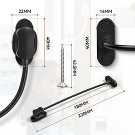 Bwintech 2 Pack Black Keyless Window Restrictor, UPVC Window Security Cable Lock Limits Open Spaces to Keep Kids Safe and Prevent Injury and Theft