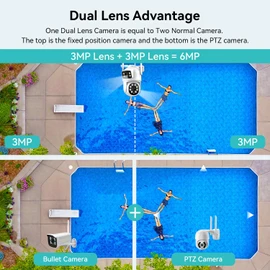 3k 6MP Security Camera Outdoor Dual Lens, 2.4Ghz WiFi 360°PTZ Surveillance Camera with Dual Screen,2-Way Audio,Color Night Vision,Auto Tracking,Works with Alexa
