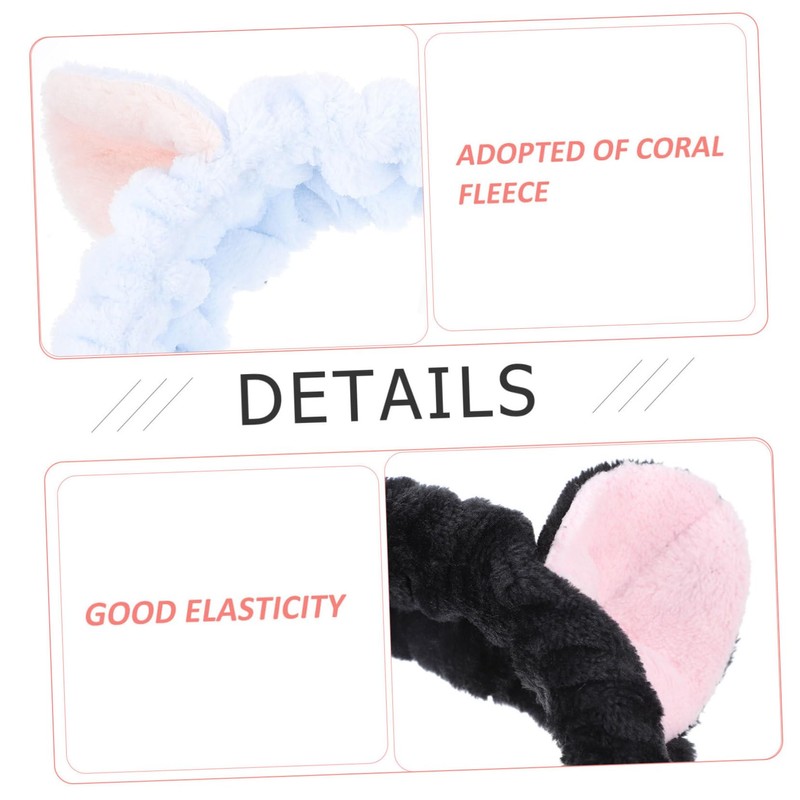 IWOWHERO 4pcs Makeup Headband with Animal Ears Soft and Skin