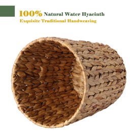 YOKOMI Wicker Trash Can with Lid - 2.6 Gallon Bathroom Garbage Can - Boho Handwoven Natural Water Hyacinth Wicker Waste Basket for Bathroom, Bedroom, Living Room, Home, Office