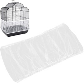 BSBMIEQM Atrapador de semillas universal para jaula de pájaros, cubierta de red de malla de nailon para loros, falda elástica suave y aireada para jaulas cuadradas redondas (circunferencia de 50 a 90 pulgadas, blanco)