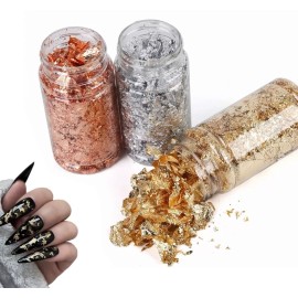 Belleza mexico Hoja De Oro Plata Gold Rose Decoracion Uña Artes 3 Frascos