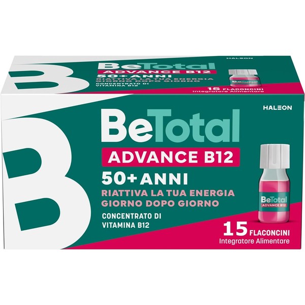 Be-Total Advance B12 Food Supplement with Vitamin B12, Niacin and Zinc, Physical and Mental Energy Support, Adults After 50, Gluten Free and Lactose Free, 15 Vials
