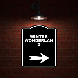 WINTER WONDERLAND Black Sign Arrow Right Aluminum Composite Sign 8.5 x 10 inches