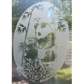 Vinyl Etchings Panda Bear Decal 4"x6" OVAL Etched Glass Look Cling Removable & Reusable