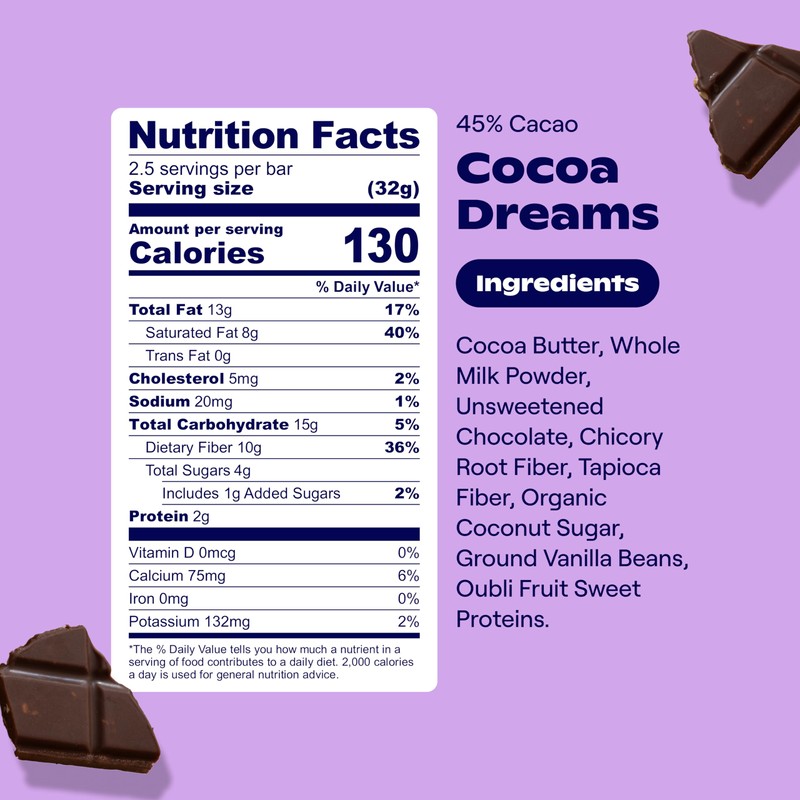 Oobli Milk Chocolate Bars, Only 1g Added Sugar, Low Carb,