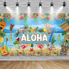 Hawaiian Aloha Party Decoration Hawaii Party Decoration Summer Luau Beach Party Banner Background Large Aloha Party Backdrop Tropical Party Decorations Banner Photo Booth Sign Decorations, 185×110cm