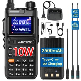 BAOFENG UV26 Ham Radio 10W (New Gen 5RM) Long Range Handheld Rechargeable Walkie Talkies with Earpiece, 2500mAh Type-C Battery, 771 & Air/Police Band Antenna, Rapid Two-Way Radios - 1 Pack Full Kit