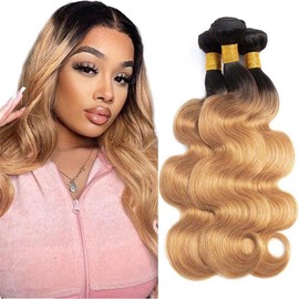 1B27 Bundle Honey Blonde Body Wave Human Hair Bundles Peruvian Ombre Blonde Body Wave Bundles Human Hair 8 10 12 Inch Ombre Quick Weave Bundle