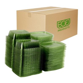 ECO PRODUCTS Compostable 24oz Rectangular Deli Containers With Lids, Case of 200, Veridian Clear Green Meal Prep, Made from PLA, A Renewable Material Made from Plants, One Lid Fits All