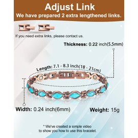 EnerCoppeX Copper Magnetic Bracelet for Women - Turquoise Jewelry with 3500 Gauss Magnet (COB-0166)