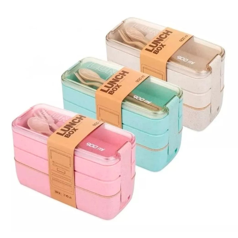 OEM Lonchera Contenedor Comida Lunch Box Escuela Cubiertos 3 Niv