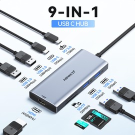 ABIWAZY USB C Hub Multiport Adapter for MacBook Air/Pro, 9-in-1 USB C to 4K@60Hz HDMI Adapter,SD/TF Card Reader PD 100W USB C&A 3.0 5Gbps, Mac Dongle Compatible for iPad/Dell/Hp/Lenovo/Surface Laptop