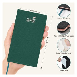 BEZEND Pocket Monthly Planner 2026 for Purse (3.5" x 6.5") 14-Months Super Thin Calander Book (Dec 25 - Jan 27), Slim Palm Size with Rose Gold-Gilded Paper Edge & Softcover in Evergreen