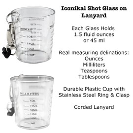 Iconikal Shot Glass Measuring Cup with Quick Clip on Lanyard,12-Pack
