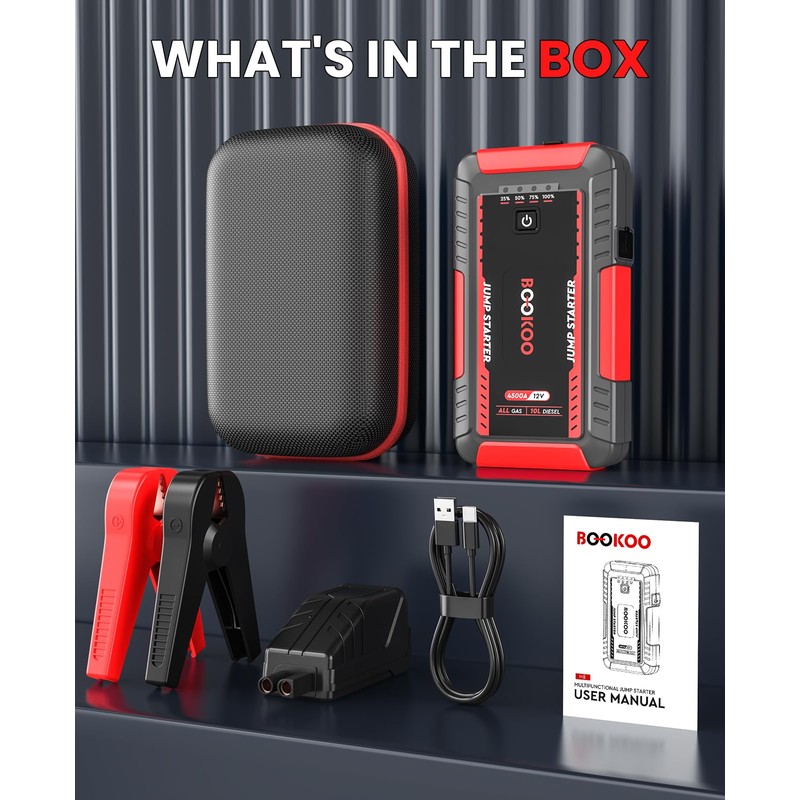 BOOKOO Jump Starter,4500 A Peak Car Battery Jump Starter for