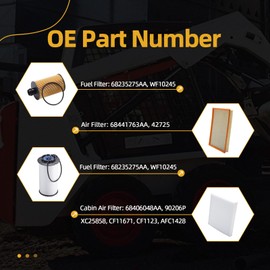 JAVOUKA 3.0L Engine Filter Kit, Air Filter, Fuel Filter, Oil Filters, Air Filters, Cabin Air Filters, For Dodge Ram 1500 3.0L EcoDiesel 2014-2019, 68235275AA 68229402AA 68406048AA 68441763AA